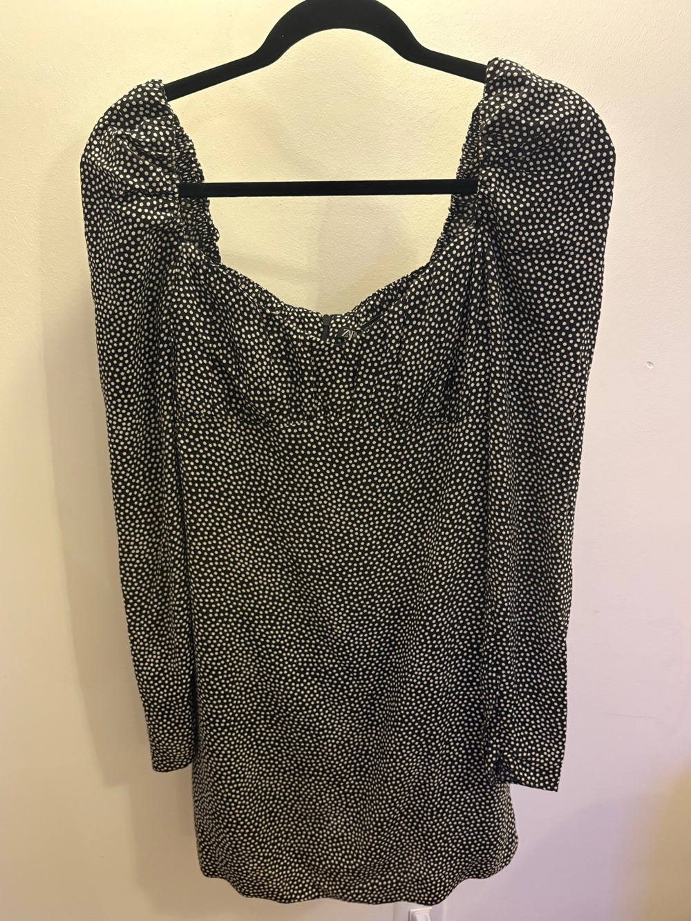 Zara Black Mini Dress with White Polka Dots